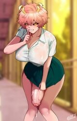 1futa big_penis boku_no_hero_academia bottomless bottomless_skirt breasts clothed clothing erection futa_only futanari gojich1 huge_cock humanoid humanoid_penis knees_together_feet_apart large_penis looking_at_viewer mina_ashido mostly_clothed my_hero_academia partially_retracted_foreskin penis penis_out pink_body pink_hair pink_skin precum precum_drip school_uniform short_hair skirt solo standing uncut