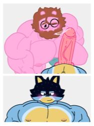 2boys bandit bandit_(bluey) bandit_heeler bara blowjob bluey_(series) bluey_(show) blush blushing blushing_male canine color colored cum daddy_pig dog furry gay glasses male male/male male_only penis peppa_pig pig white_background yaoi