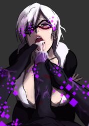 1boy 1girls ahe_gao black_cat_(cosplay) black_penis breasts cum cum_on_face cumshot enderman erection female fiona_frost heart_eyes interracial interspecies male minecraft oral oral_sex penis purple_penis spy_x_family white_hair