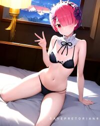 ai_generated ai_hands lingerie oni pink_eyes pink_hair ram_(re:zero) re:zero_kara_hajimeru_isekai_seikatsu underwear undies