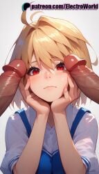 1boy 1girls 2boys ai_generated arcueid_brunestud blush electroworld female female looking_at_viewer male male/female melty_blood penis precum smile tsukihime type-moon