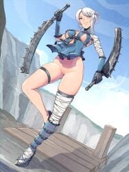 1girls bottomless female female_focus female_only kagato007 kaine_(nier) naked naked_female nier_(series) nier_replicant no_panties nude nude_female pussy solo solo_female solo_focus thighs