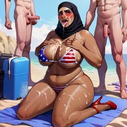 2boys ahe_gao ahegao_face ai_generated american_flag_bikini arabian arabian_female ass bbw bbw_mom begging begging_for_cum begging_for_more begging_pose big_ass big_breasts blush breasts civitai cumshot cumslut dark-skinned_female dumptruck_ass fat_ass female female_focus hijab huge_ass interracial light-skinned_male mature_female milf mommy muslim muslim_female open_mouth patriotic_clothing showing_off showing_off_breasts squatting thiccwithaq_(ai_style) younger_male