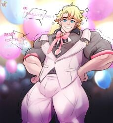 balls bara big_penis bulge clothing flaccid kingdom_velvet male male_only muscles muscular penis solo solo_male suit text