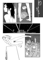 1girls backview barefoot comic female jukkaku_komado monochrome parkour tagme