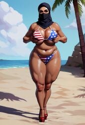 ai_generated american_flag_bikini arabian arabian_female ass big_ass big_breasts breasts breasts_bigger_than_head civitai cupping_breasts dumptruck_ass fat_ass female female_focus female_only hijab holding_breast huge_ass huge_breasts muslim muslim_female patriotic_clothing patriotism presenting_hindquarters showing_breasts showing_off solo squatting thiccwithaq_(ai_style)