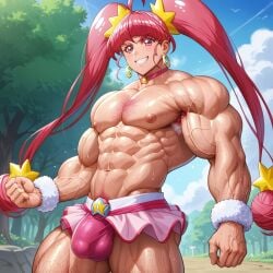 abs ai_generated ambush_(trap) armpit cure_star extreme_muscles flexing forest genderswap_(ftm) hoshina hoshina_hikaru male male_only mall muscular muscular_male pink_eyes pink_hair precure precure-r34 pretty_cure rule_63 solo star_twinkle_precure