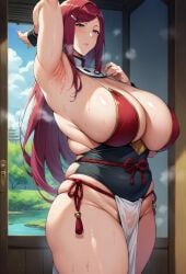 ai_generated aijuicer bare_legs big_ass big_butt blush fat_ass gigantic_breasts grey_eyes hairy_pussy huge_breasts huge_thighs kunoichi light-skinned_female light_skin long_hair looking_at_viewer massive_breasts mature_female milf mommy naruto_(series) naruto_shippuden pawg pubes_exposed red_hair shounen_jump solo_female squatting sweat sweating thick_body thick_female thick_thighs thighs uzumaki_kushina voluptuous voluptuous_female