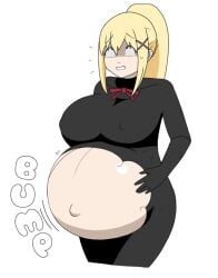 big_breasts blonde blonde_hair darkness_(konosuba) jakejaccobus kono_subarashii_sekai_ni_shukufuku_wo! ponytail pregnant uncomfortable