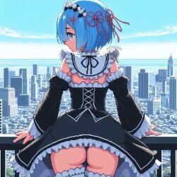 ai_generated ass blue_eyes blue_hair maid maid_uniform re:zero_kara_hajimeru_isekai_seikatsu rem_(re:zero)