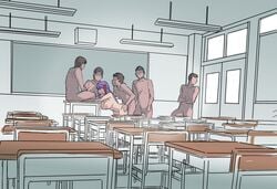 absurdres classroom fate/stay_night fate_(series) female hair_ribbon highres long_hair matou_sakura nude purple_eyes purple_hair red_ribbon ribbon sex tsukamori_shuuji