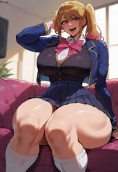 ai_generated ailurid blonde_hair hoshino_ruby muscular_thighs oshi_no_ko rayasox smile thick_thighs