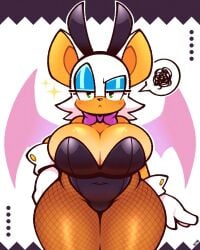 big_breasts breasts bunnysuit cleavage female furry huge_breasts legendofnerd rouge_the_bat sega sonic_(series) thick_thighs wide_hips