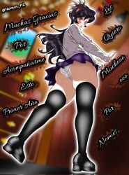 blush female filia_(skullgirls) human looking_at_viewer looking_back looking_back_at_viewer nomus_hl skullgirls spanish spanish_text translation_request upskirt video_games