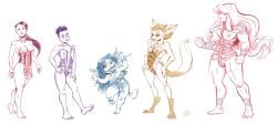 5girls amazon anthro asian_female commission digitigrade exposed_breasts feline fennec functionally_nude lineup living_clothes long_ears long_tongue multiple_girls muscular_female original_character seepingooze sharp_teeth short_hair shortstack tagme tail