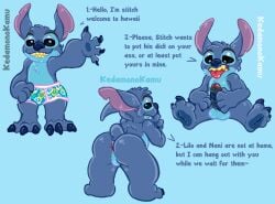 anus ass disney english_text greeting hi_res humanoid kedamonokamu lilo_and_stitch male male/male masturbation non-human non-human_only solo stitch_(lilo_and_stitch) text toony