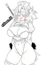 big_breasts blush female human nomus_hl sketch skullgirls valentine_(skullgirls) video_games yorha_2b_(cosplay)