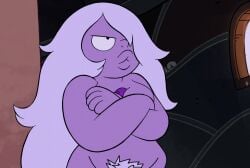 1girls 2020s 2024 accurate_art_style amethyst_(steven_universe) cartoon_network casual female gem_(species) hairy_pussy nude nude_female nude_filter pubic_hair purple_body purple_skin screenshot self_upload steven_universe su_edits