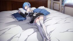 ai_generated ass bed blue_eyes blue_hair re:zero_kara_hajimeru_isekai_seikatsu rem_(re:zero) thighs