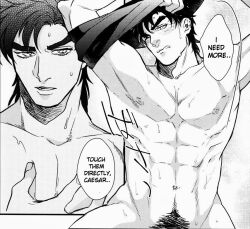 1boy battle_tendency english_text jojo's_bizarre_adventure joseph_joestar male male_only muscular_male nude_male pubic_hair text undressing