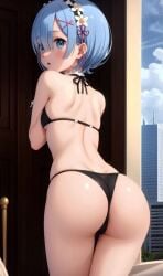 ai_generated ass bed blue_eyes blue_hair oni re:zero_kara_hajimeru_isekai_seikatsu rem_(re:zero)