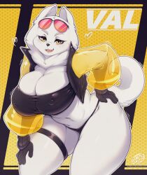 big_breasts breasts canine cleavage female furry huge_breasts secretly_saucy tagme thick_thighs wide_hips