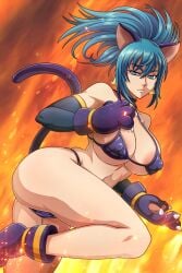 1girls areolae big_breasts blue_eyes blue_hair brazilian brazilian_female breasts breasts_out exposed_breasts female gloves hips hourglass_figure ikari_warriors king_of_fighters leona_heidern looking_at_viewer metal_slug nipples partially_clothed posing red_lipstick sano-br snk snk_heroines:_tag_team_frenzy solo solo_female solo_focus thighs top_lift voluptuous wide_hips