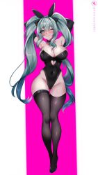 1girls 2024 arms_behind_head armwear asmodea_(artist) big_breasts blush bunny_ears bunnysuit female female_only full_body green_eyes green_hair hatsune_miku long_hair looking_at_viewer rabbit_hole_(vocaloid) smiling smiling_at_viewer solo stockings twintails vocaloid wide_hips wink winking_at_viewer