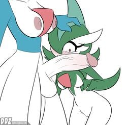 1futa 1girls alternate_color balls blush breasts dankodeadzone female female_gallade furry futanari gallade gardevoir hand_on_head hi_res humanoid humanoid_penis intersex intersex/female nintendo nipples no_nipples penis penis_awe pokémon_(species) pokemon pokemon_(species) pokemon_dppt pokemon_rse red_eyes rule_63 shiny_pokemon video_games