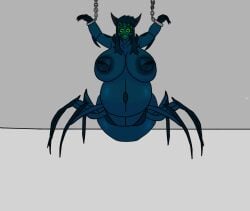 8_legs arachne_(kakotherock) arachnid arthropod arthropod_abdomen big_breasts breasts chains female gigantic_breasts inverted_nipples kakotherock nipples pregnant solo spider taur