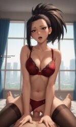 ai_generated boku_no_hero_academia cowgirl_position lingerie momo_yaoyorozu my_hero_academia sex stockings vuxkan