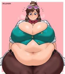 1girls chubby delucksdx embarrassed fat female segmented_stomach tagme