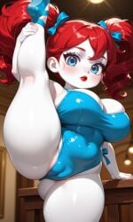 1female 1girls ai_generated ballerina ballet big_breasts blue_bow blue_eyes blue_ribbon blush breasts camel_toe cameltoe cleavage curly_hair eyelashes female female_focus female_only freckles freckles_on_face hair hair_ribbon holding_leg leg_up leotard lips lipstick looking_at_viewer pixai poppy_(poppy_playtime) poppy_playtime red_hair red_lips red_lipstick ribbon ribbon_in_hair ribbons short_stack shortstack tagme thick_thighs thighs twintails twintails urikoito white_body white_skin