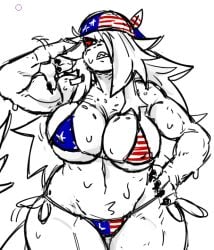 1girls 4th_of_july american_flag_bandana american_flag_bikini anthro anthro_female anthro_only bandana big_ass big_breasts bikini black_nails breasts chubby chubby_female female female_focus female_only finger_in_ear front_view ghastlybum hair_over_one_eye hand_on_hip jack_(ghastlybum) red_sclera sharp_teeth tagme wet wet_body white_eyes