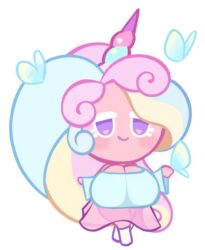 ai_generated bigger_&_better breasts busty_nonbinary cleavage clothed cookie_run cookie_run_kingdom cookie_run_ovenbreak cream_unicorn_cookie female female_only huge_breasts no_bra nonbinary revealing_clothes shortstack teasing