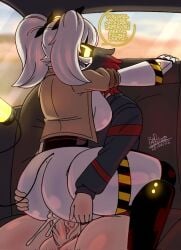 ass big_ass big_breasts big_butt big_penis breasts cum cum_in_ass cum_inside cumshot desert dialogue dominant dominant_female domination fat_ass fat_legs female gigantic_ass gigantic_breasts gray_hair hoodie inside_car j_(murder_drones) jacket jacket_open jacket_partially_removed latamcito_(latam) male male/female murder_drones murder_drones_x_humans penis red_hair rod_akihiro weird weird_crossover weird_penis wide_hips