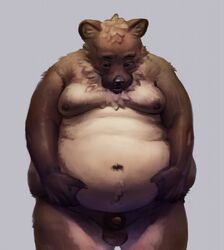 animal_genitalia balls belly_grab blue_eyes canid canine canis chubby-shark fluffy hybrid looking_down lutrine mammal moobs mustelid navel nipples obese overweight penis sheath small_penis wolf