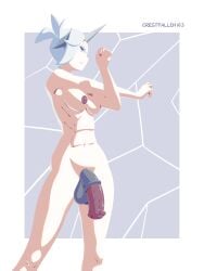 artist_name blue_eyes cel_shading completely_nude crestfallen163 flaccid futanari horn horsecock large_penis medium_breasts muscular muscular_female original original_character self_upload standing stretching tail unicorn white_hair