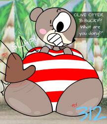 anthro anthro_female anthro_only ass ass_focus ass_slap big_ass big_ass_(female) big_breasts big_butt big_butt_(female) blush_sticker breasts breasts_from_behind broadside_beach brown_body brown_fur brown_hands bucky_beaver butt_focus clothed clothes clothing dialogue digital_drawing_(artwork) digital_media_(artwork) disembodied_hand dubious_consent duo english english_dialogue female female_ass female_butt female_focus floating_hand frown frowning furry furry_female furry_only hi_res large_ass large_breasts large_butt male mustelid musteline no-human no_human no_humans no_visible_genitalia offscreen_character offscreen_male olive_otter one-piece_swimsuit one_piece_swimsuit only_furry otter palm_tree palmtree png questionable questionable_consent river_otter screencap_background shipwrecked_64 skeletonhearts slap_(sound_effect) slapping_ass slapping_butt smack smacking_ass smacking_butt solo_focus striped_clothes striped_clothing striped_one-piece_swimsuit striped_swimsuit striped_swimwear swimsuit swimwear timer tree wide_eyed wide_eyes