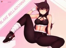 1girls abs blake_belladonna bluefield breasts cameltoe catgirl cleavage erect_nipples female female_only leg_warmers looking_at_viewer nipples rwby solo spread_legs yoga_pants