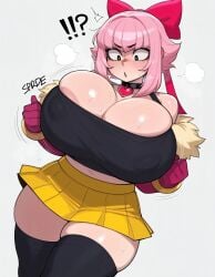 ! !? 1girls ? ai_generated alternate_ass_size alternate_body_type alternate_breast_size areola areola_slip areolae ass big_ass big_breasts black_eyes blush bouncing_breasts bow brawl_stars breast_grab breasts breasts_bigger_than_head bursting_breasts choker crop_top curvy elbow_gloves embarrassed female female_only grabbing grabbing_own_breast heavy_breathing huge_breasts large_ass large_breasts looking_at_breasts looking_down massive_breasts melodie melodie_(brawl_stars) midriff nipple_bulge nipples nipples_visible_through_clothing open_mouth pink_hair shocked shocked_expression skirt solo supercell surprised surprised_expression sweat sweatdrop thick_thighs wide_eyed