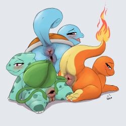 1:1 2025 all_fours anthro anus ass bedroom_eyes blue_eyes blush bulbasaur charmander claws curling_tail elemental_creature feet female female_anthro female_feral feral fire flaming_tail flora_fauna full-length_portrait generation_1_pokemon genitals green_spots group hi_res looking_at_viewer looking_back lying marine narrowed_eyes neemyart nintendo nude on_front open_mouth open_smile plant plantigrade pokemon pokemon_(species) portrait presenting presenting_anus presenting_hindquarters presenting_vulva puffy_anus raised_tail rear_view red_eyes reptile scalie seductive shadow shell simple_background smile soles spots spread_anus spreading squirtle starter_trio tail vulva white_background white_claws