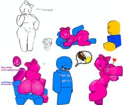1boy 1girls 4changerr aged_up bad_anatomy balls big_breasts blue_skin bluudud_(forsaken) breasts cum cum_in_pussy cum_on_face fat_ass female forsaken_(roblox) humanoid male pink pr3tty_princess pussy ragebait roblox smiling surprised thick_thighs tired