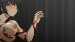 black_hair breasts gif makoto_kitamichi nipples rakuen_shinshoku_island_of_the_dead tentacle