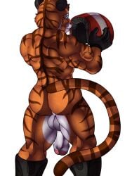 ass back_muscles balls biceps feline helmet male muscles muscular muscular_arms muscular_back muscular_male penis tail testicles tiger