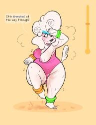 absurd_res anthro areola areola_visible_through_clothing blush bodily_fluids bottom_heavy breasts brown_eyes canid canine canis clothed clothing domestic_dog exercise_clothing female floppy_ears fur genital_fluids hi_res high_knees_(exercise) kaboozey leotard looking_down mammal meter nipples one_breast_out open_mouth overweight overweight_anthro overweight_female penetration pink_clothing pink_leotard poodle poofy_hair pooh_(kaboozey) pussy sex_toy sex_toy_in_vagina sex_toy_insertion slightly_chubby slightly_chubby_anthro slightly_chubby_female solo sweat tail teeth thick_thighs translucent translucent_clothing vaginal_fluids vaginal_fluids_on_ground vaginal_fluids_on_leg vaginal_fluids_through_clothing vaginal_penetration vibrator vibrator_in_vagina wet wet_clothing white_body white_fur