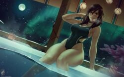 1girls arm_support athletic_female aurora_borealis avatar_the_last_airbender bare_legs big_ass big_booty big_butt big_thighs blue_eyes blush brown_hair choker cleavage cute dutch_angle female fit_female flirting_with_viewer full_moon hair_down hair_tubes hot_tub korra lantern lanterns large_ass large_booty large_butt large_thighs long_hair looking_at_viewer moon moonlight night northern_lights one_piece_swimsuit outdoors partially_submerged playing_with_hair pool seducing_viewer seductive_smile sideboob sitting sitting_on_railing soaking_feet steam swimsuit swimwear tagme the_avatar the_legend_of_korra themaestronoob thicc thick thick_ass thick_booty thick_butt thick_hips thick_legs thick_thighs thighs tomboy water water_tribe