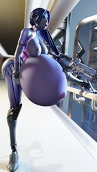 1girls 3d 4k absurdres areolae big_breasts blender breasts clubzenny female female_only highres huge_belly hyper_belly hyper_pregnancy large_breasts nipples overwatch pregnant ready_to_pop widowmaker