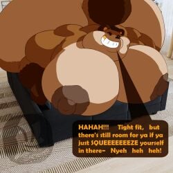 1:1 anthro ass bed_couch_meme big_butt big_moobs big_nipples brown_body brown_fur canid canine cel_shading countershading draw_over english_text fujiyama_samoyed fur furniture gold_(metal) gold_tooth grin hi_res huge_butt huge_moobs huge_nipples humor hyper hyper_butt hyper_moobs hyper_nipples kemono libra_(fujiyamasamoyed) looking_at_viewer male mammal meme moobs morbidly_obese morbidly_obese_anthro morbidly_obese_male nipples obese obese_anthro obese_male overweight overweight_anthro overweight_male penetration photo_background photography_(artwork) raccoon_dog ridiculous_fit shaded simple_background size_difference smile sofa solo stock_image sumo tail tanuki text watermark wide_grin