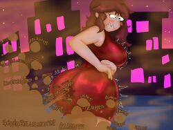 big_ass big_breasts breasts bubble_butt fart fart_cloud fart_fetish farting farts friday_night_funkin girlfriend_(friday_night_funkin) modestpal scat shart sharted shocked_expression tight_clothing trembling